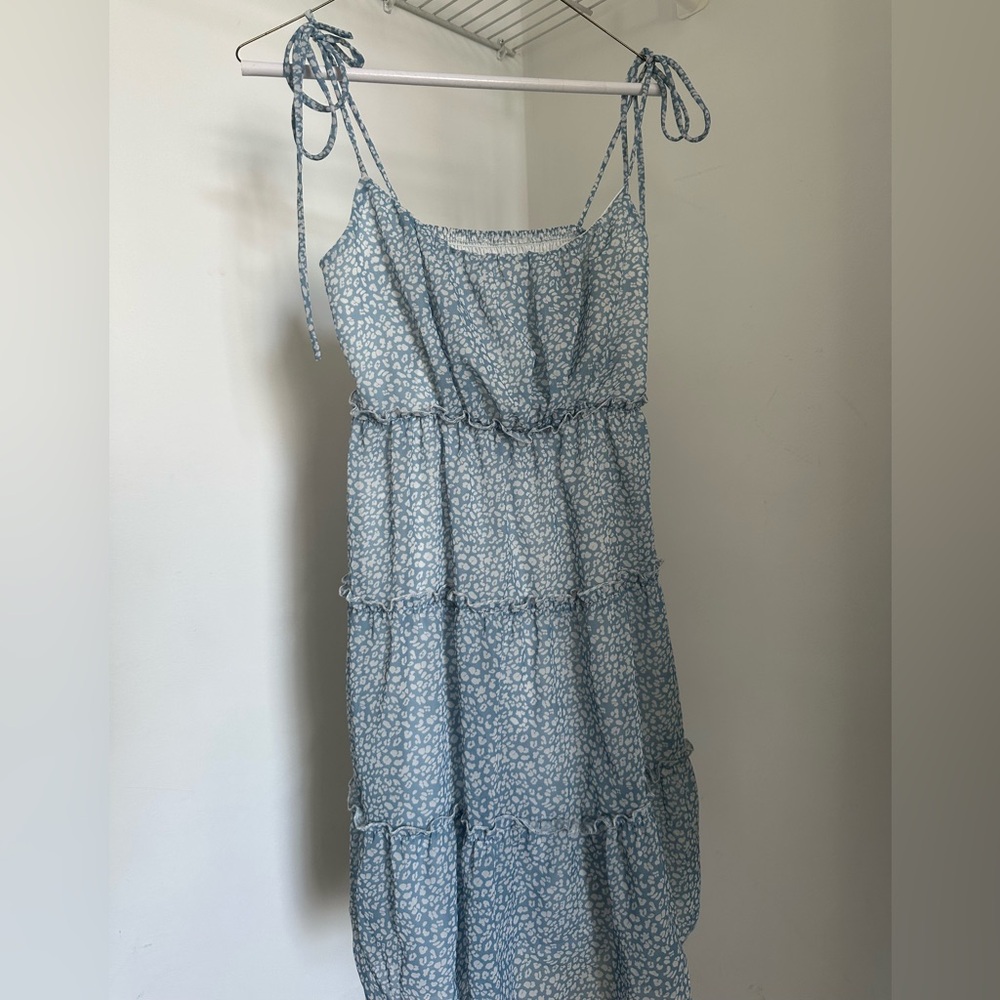 Amazon Blue and White Sundress with Adjustable Tie Straps